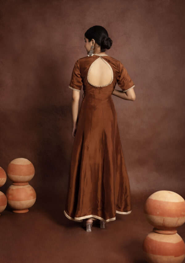 Tyohaar Brown Silk Angrakha Anarkali Set. - Image 8