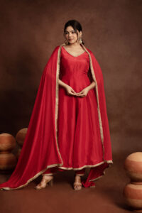 Tyohaar Red Silk Anarkali set