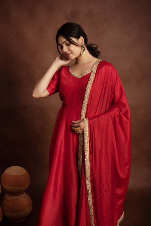 Tyohaar Red Silk Anarkali set - Image 5