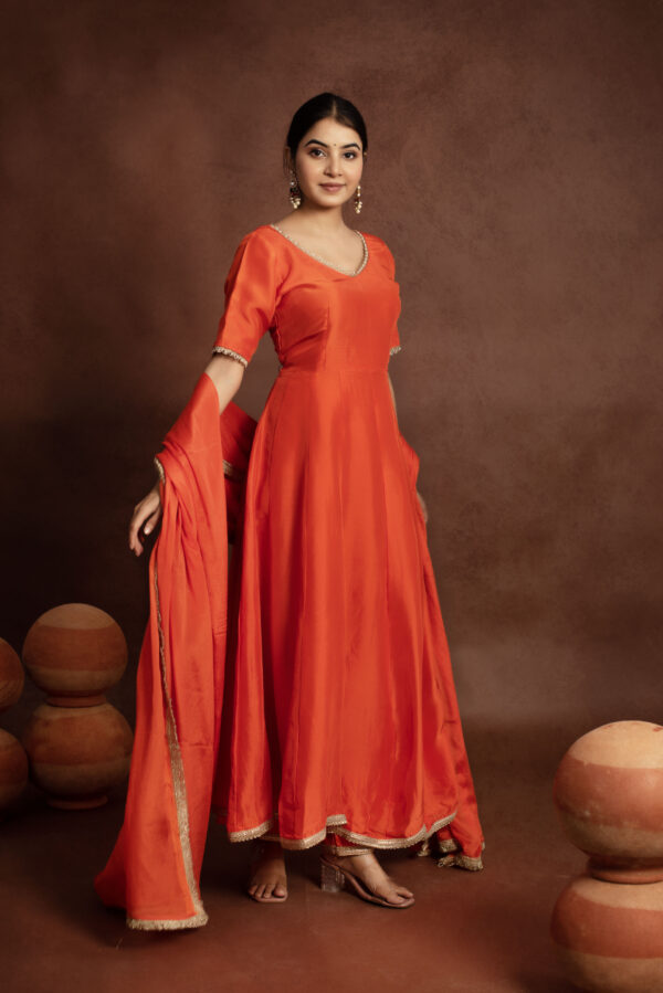 Tyohaar Orange Silk Anarkali Set - Image 3