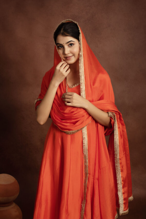 Tyohaar Orange Silk Anarkali Set - Image 4