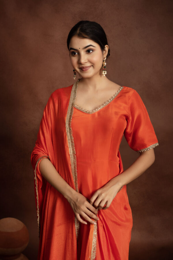 Tyohaar Orange Silk Anarkali Set - Image 5