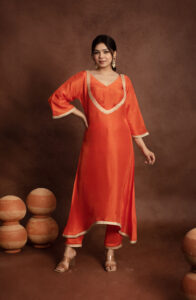 Tyohaar Orange Silk Noor Set