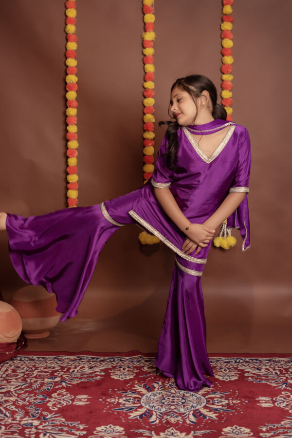 Tyohaar Kids Purple Silk Sharara Set - Image 2