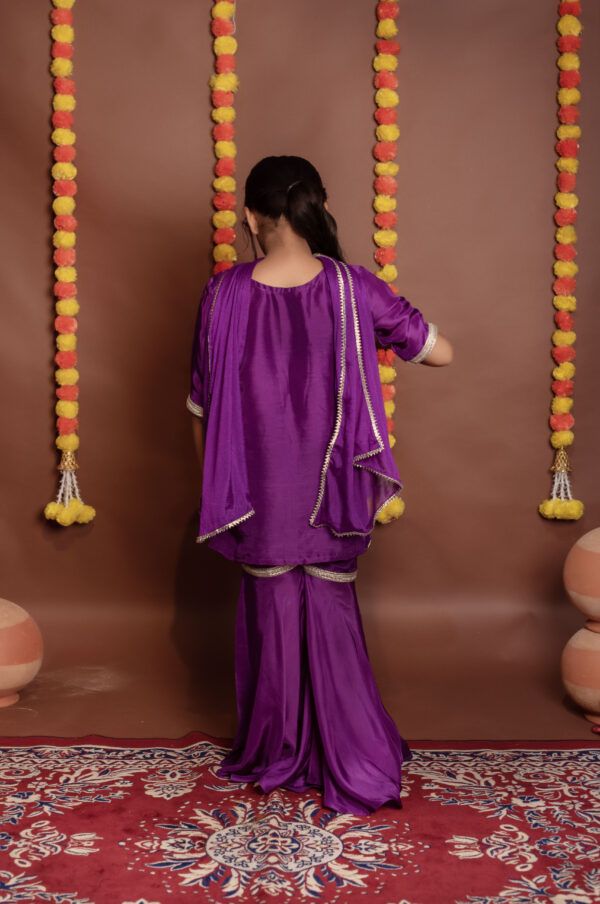 Tyohaar Kids Purple Silk Sharara Set - Image 5