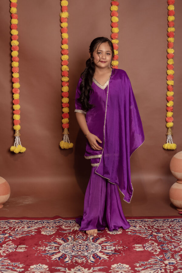 Tyohaar Kids Purple Silk Sharara Set - Image 4